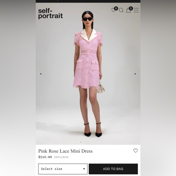 Self Portrait Pink Rose Lace Mini Dress - Picture 2 of 4